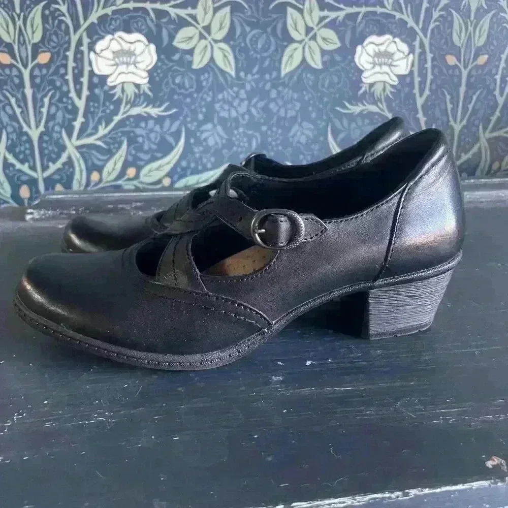 Earth Origins Melody Black Leather Mary Jane Heeled Shoes 6.5 - Picture 5 of 8